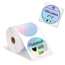 2” Holographic Silver Circle Thermal Label, Self-Adhesive Round Label, Circul...