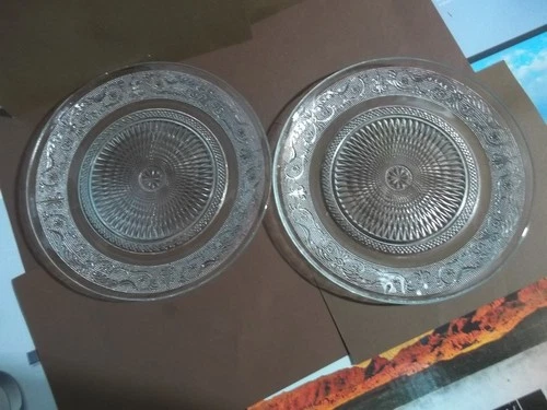 2 Vtg0 Clear Depression Glass 10" Plates: "Sandwich" Pattern: EUC