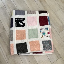Hand Crafted Multicolor Patchwork Quilt Throw White Contrast Fabric 56  X 62  