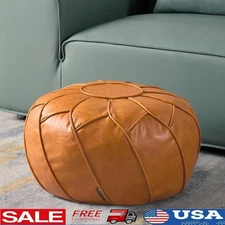 Unstuffed Moroccan Pouf Cover Handmade Faux Leather Footstool Storage Organizer