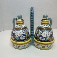 Cama Deruta Ricco Cottura Ceramic Italian Pottery Hand Painted Oil & Vinegar Set