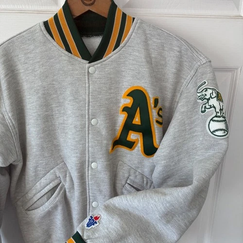 Vintage Felco Oakland Athletics MLB Sweatshirt Bomber Jacket Mens Medium Gray - product listing photo