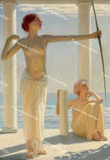 Max Nunbruch archer bow shooter nude erotic sea Arcadia Art Nouveau