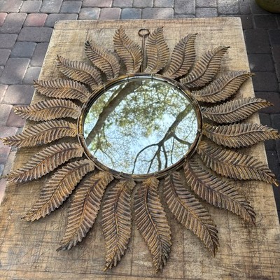 Vintage Spanish Gilt Metal Round Sunburst Mirror