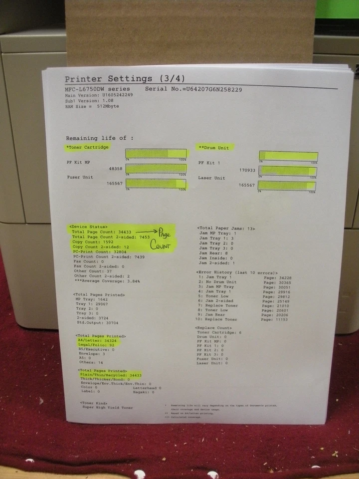 Brother MFC-L6750DW Wireless Duplex Printer Page Count 34,433 - Image 4 of 4