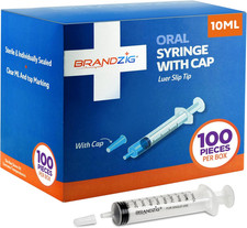 10Ml Oral Syringe with Cap 100 Pack Oral Dispenser without Needle, Luer Slip