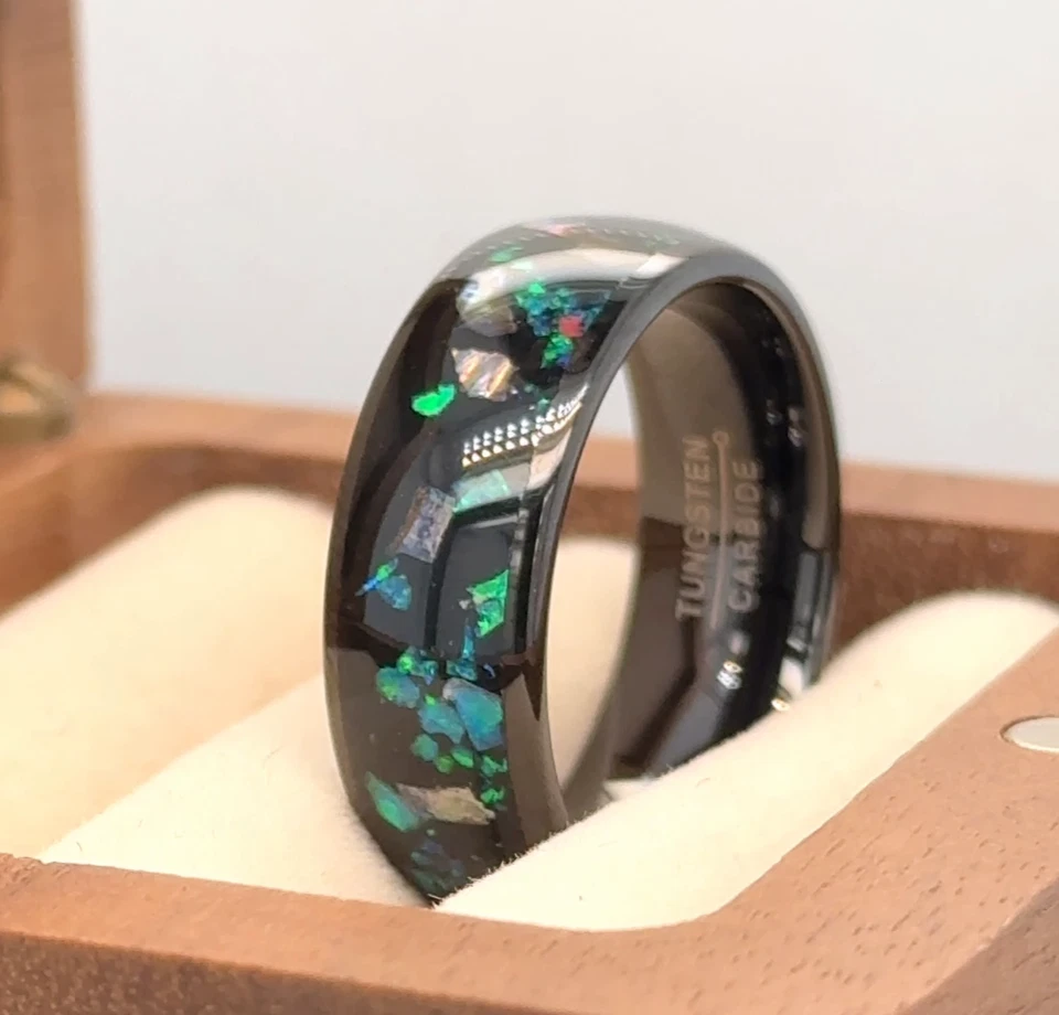 Обручальное кольцо из черного вольфрама с инкрустацией из смолы и абалона, мужские кольца - Изображение 3 из 4