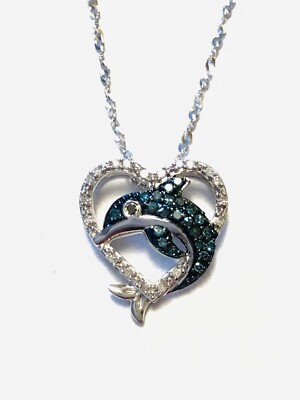 Sterling Silber ''Delfin'' Diamant Anhänger mit Kette