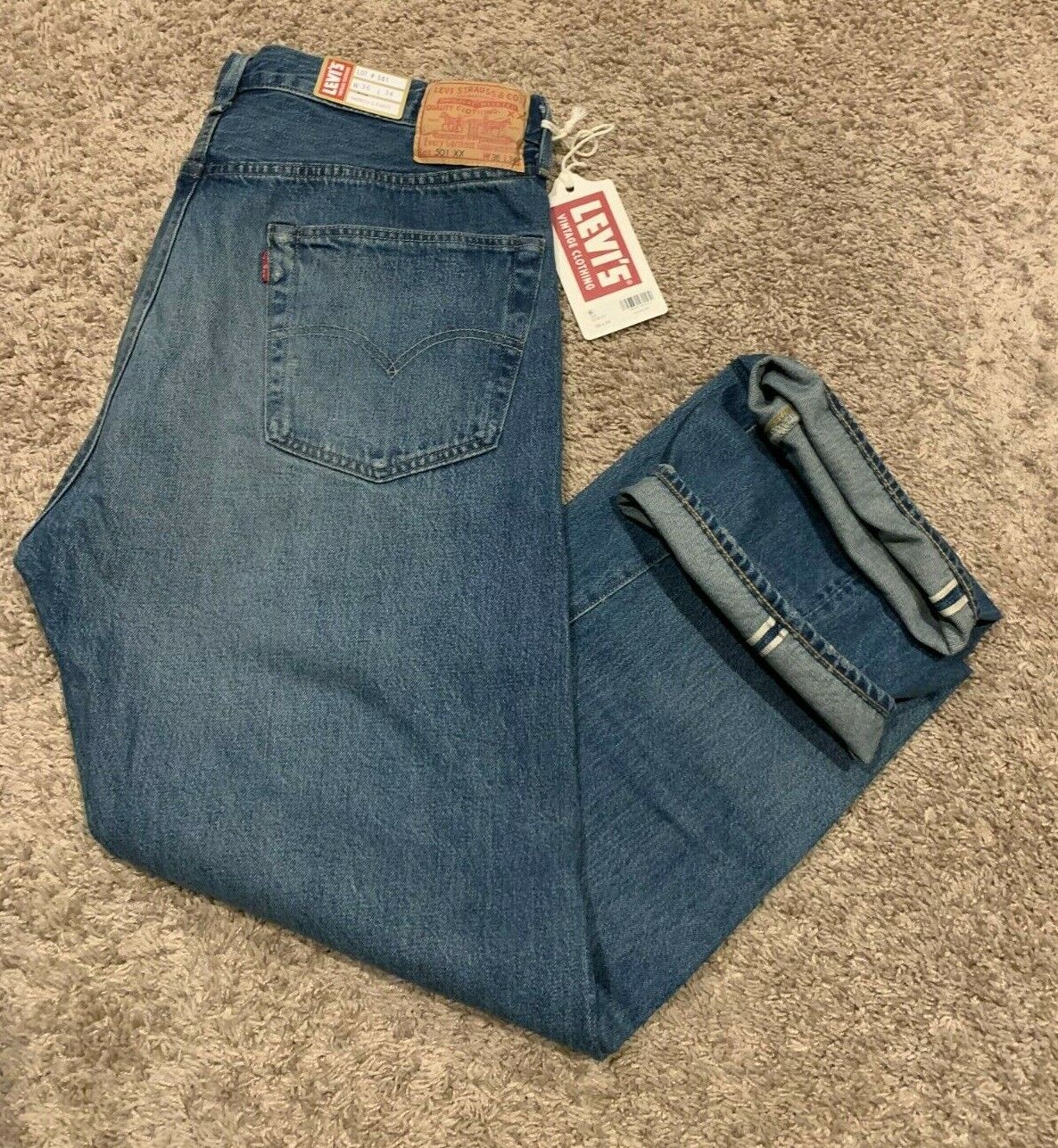 LEVI'S LVC 501 XX USA 1955 Big E Selvedge Jeans NEW NOS Early issue 34