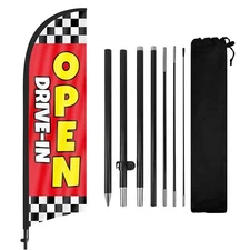 FSFLAG Open Drive-in Feather Flag Kit, 8FT Flag with Pole and Ground Stake