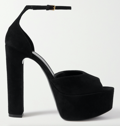 black ankle strap platform block heels