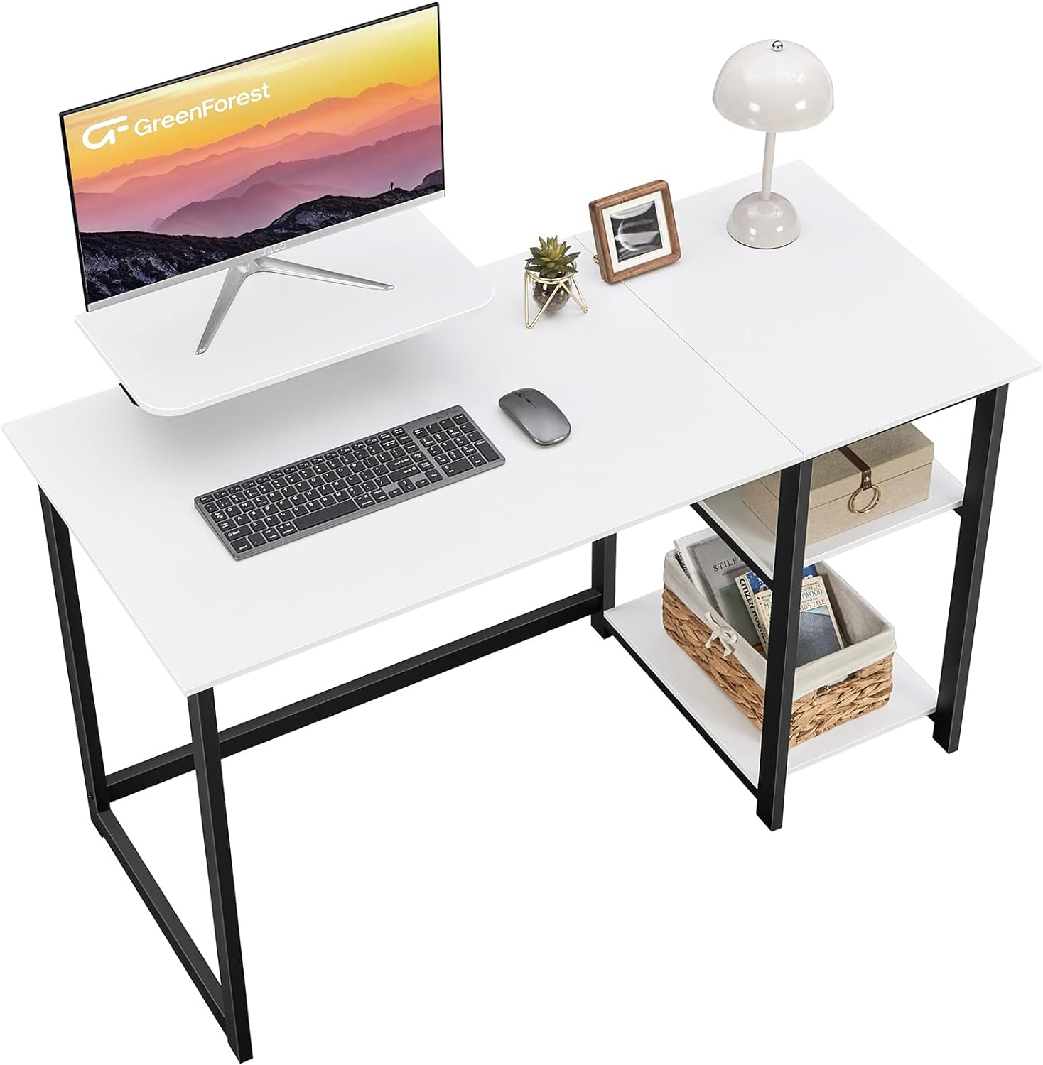 47 Inch Computer Desk with Monitor Stand & Reversible Storage for Home Office-image
