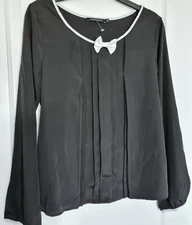 Black Floaty Blouse with Front Pleats- UK Size 10