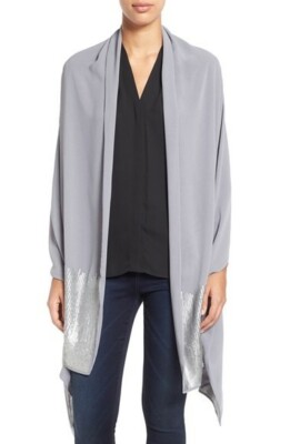 Glint Grey Sequined Womens Long Sleeve Wrap Cardigan Sweater One Size