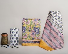 Chandari Designer Hand Block Print Unstitched Suits Dress Material