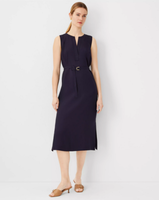 NEW ANN TAYLOR $169 NIGHT SKY SPLIT NECK BELTED MIDI DRESS SZ MP MEDIUM  PETITE | eBay