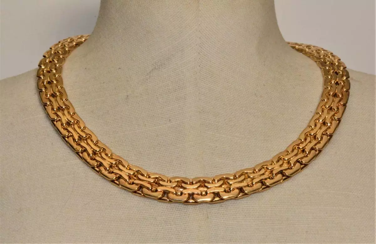 New Signed OTC Italy 18k GEP BZ Fancy Shape Wide Collar 20