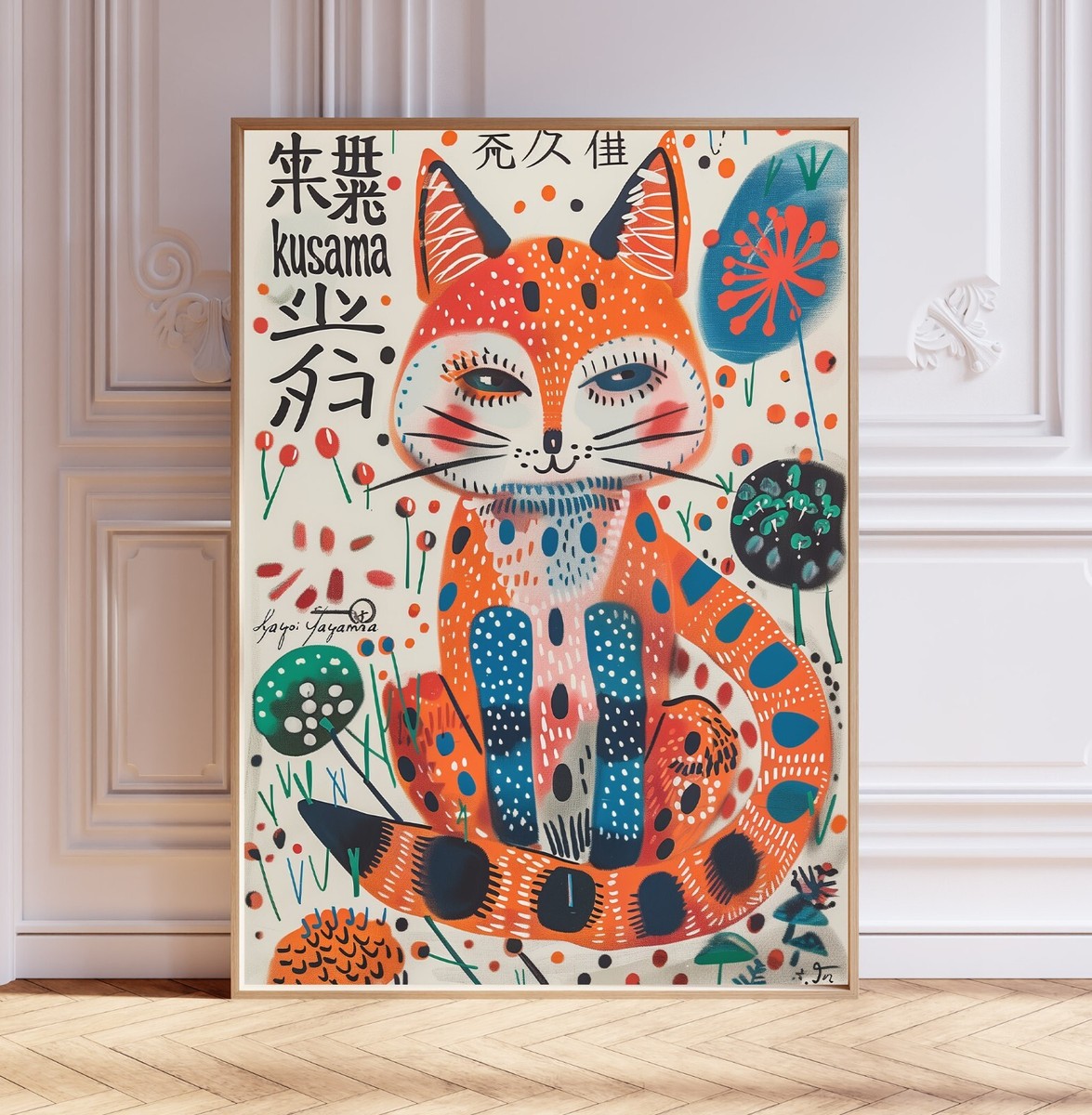 絵画 FOCUSPRIME 5 Yayoi Kusama Asian Polka Dot Fox ART PRINT Poster Japanese Wall