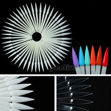 50 Pcs False Nail Tips Color Card Sharp Stiletto long Practice Display Tools DIY