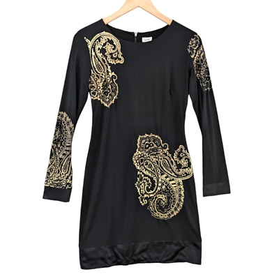 Cache Cocktail Dress Black Metallic Gold Paisley Long Sleeve Size 4 | eBay Cache Cocktail Dress Black Metallic Gold Paisley Long Sleeve Size 4 | eBay