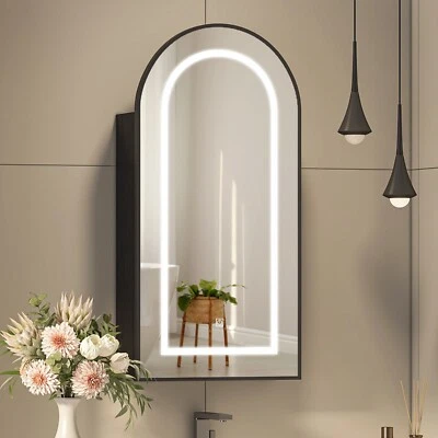 MEPPLZIAN Bathroom Mirror Cabinet with Shaver Socket Demister 3 LED Lights Black Cupboard