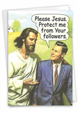1 Funny Birthday Greeting Card with Envelope - Bday Jesus Protect Followers