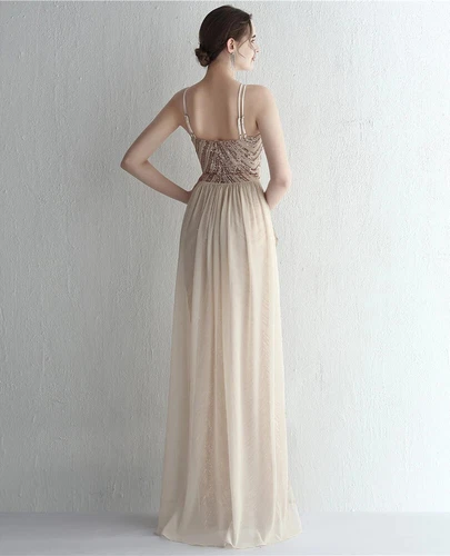 Elegant Gold Sequins Dress Evening Party Women Long Formal Evening Prom Dresses - Picture 18 of 30