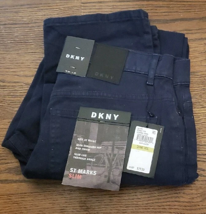 DKNY Mens Seasonal Badic ST Marks Slim Leg Straight Navy Pant 30