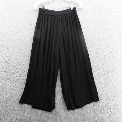Zara Accordion Pleated Pull On Wide Leg Crop Pant Size Small Black Women  Palazzo