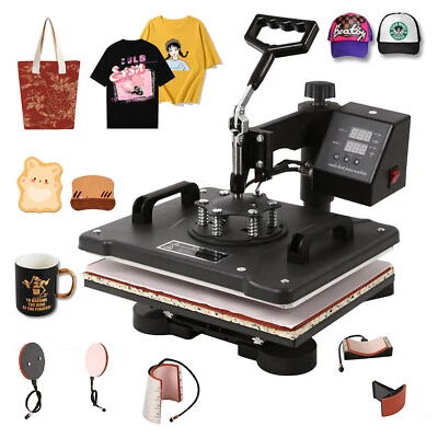 SDKEHUI 5 IN 1 Heat Press Machine Sublimation Printer 15"x15" for T-Shirt Mug Plate Hat