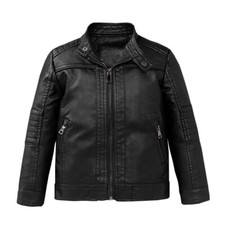 Leather Children's Jacket Pocket Zipper Girls Coat Clothes Thickening Outwear