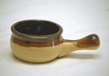 Stoneware Crock Pottery Mini Individual Serving Bowl Brown Handle