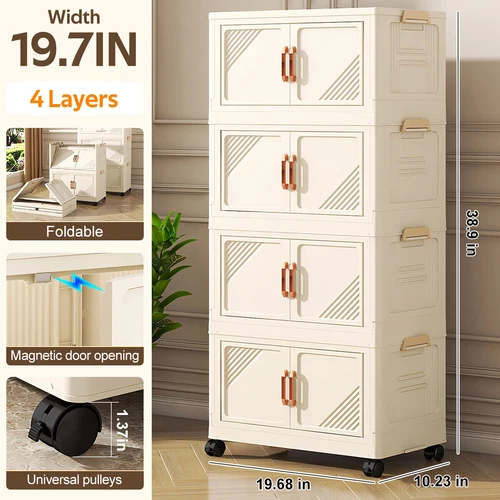 3/4 Stackable Foldable Storage Organizer Folding Closet Bins with Lid and Wheels - Picture 1 of 15