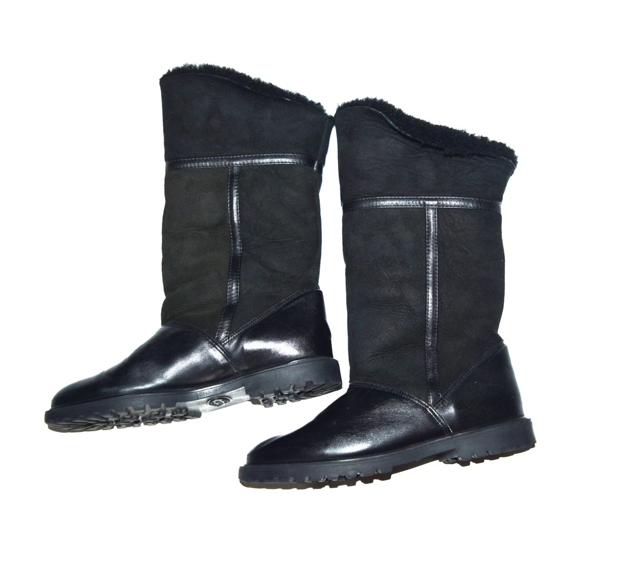 La Canadienne Mid Calf Winter Boots Leather Sheepskin Womens Size 7 B Black eBay
