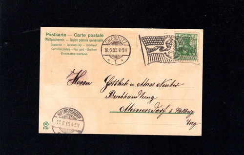 Dt. Ricca 1905 - 5 Pf. Flag stamp "Chemnitz" Very Clear (a919)