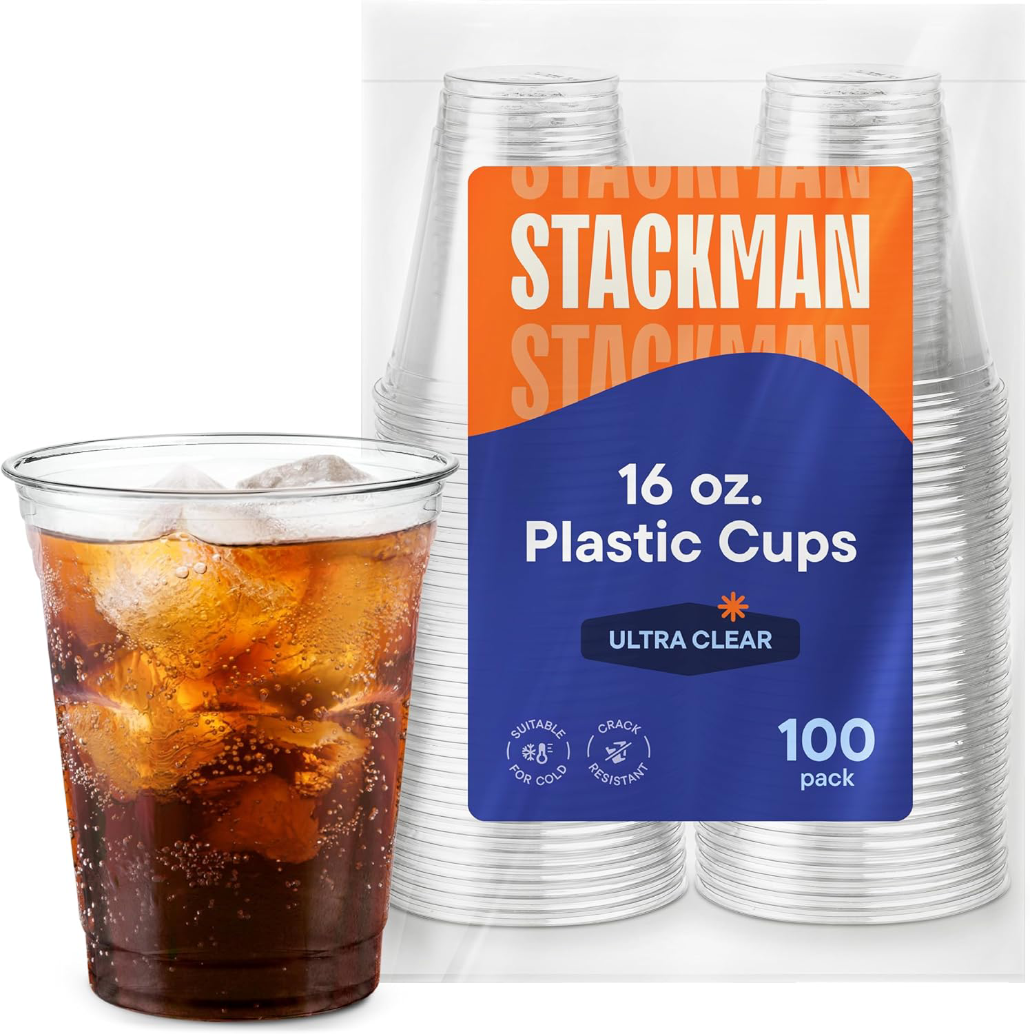 Crystal Clear 16 oz Disposable Plastic Cups PET - 100 Pack for Events