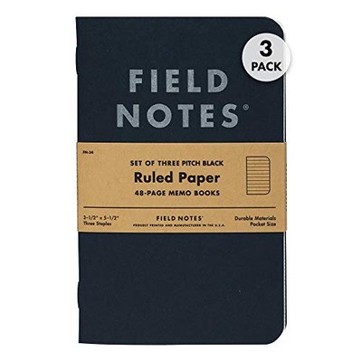 Field Notes Pitch Black Notebook - 3-Pack - Small Size 3.5'' x 5.5'' - Dot-Graph