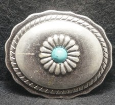 XC19167 COOL VINTAGE 1970s FLORAL TURQUOISE ARTWORK UNISEX FASHION BELT BUCKLE