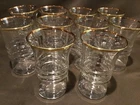 Anchor Hocking 1940s Gold Rimmed Hourglass Shape Ribbed Center Glasses Set of 10