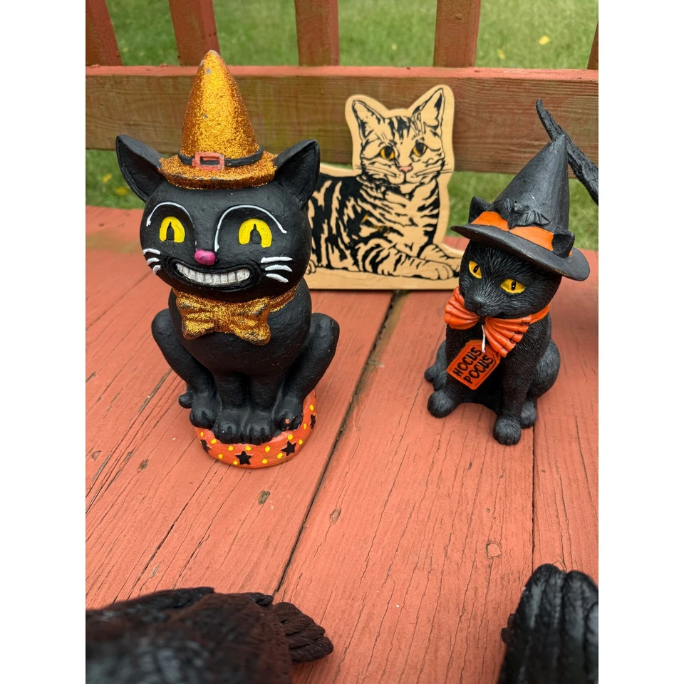 Lote Decoración Halloween Estilo Vintage Gatos Negros Cuervos Calabazas Calaveras Espeluznantes Foto 4 de 4