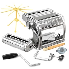Stainless Steel Pasta Maker with Dryer - Adjustable Cutter & Hand Crank