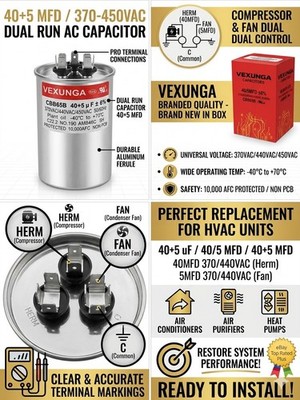 40+5 MFD 370/440VAC Dual Run Round Capacitor CBB65B for AC Air Conditioner