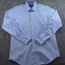 David Donahue Dress Shirt 16 34/35 Trim Fit Blue Solid Collared Cotton