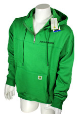 JOHN DEERE Men's LRG Green / Black Stitched Logo Heavyweight Hoodie Sweatshirt