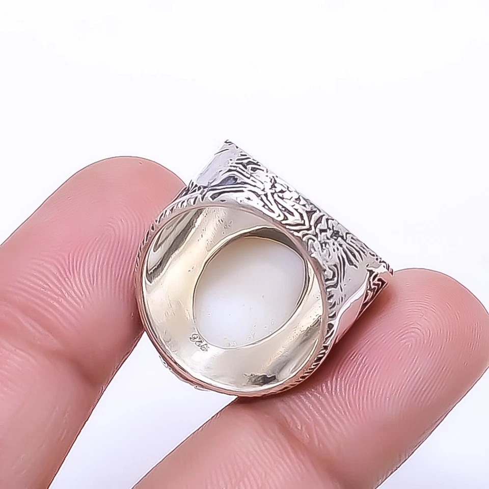 Snow White Titanium Agate Drusy Artisan 925 Sterling Silver Ring S.8 R804029613 - Image 2 of 4
