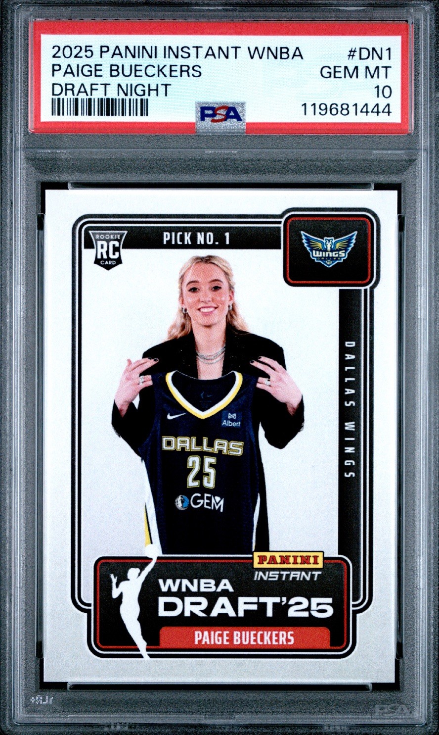 2025 Panini Instant WNBA Paige Bueckers #DN-1 Draft Night Rookie RC PSA 10 Wings