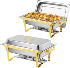 Heavy-Duty Gold Chafing Dishes Set, 9QT Stainless Steel Buffet Server for Events