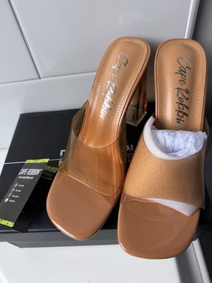 Cape Robbin Women s Brown/Clear Thong Strap Slip On Open Toe Heel 7 M