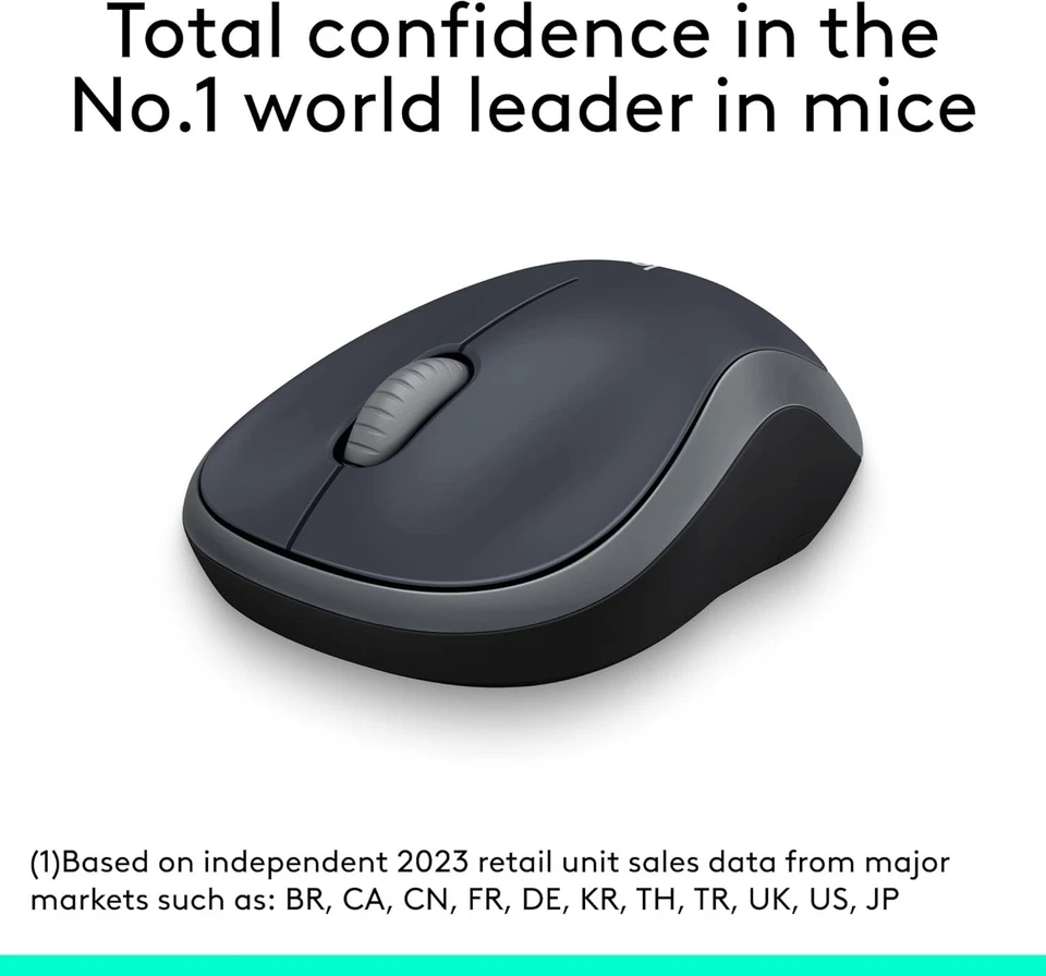 Ambidextrous M185 Wireless Mouse 1000 DPI Optical 1  Battery Swift Grey - Image 4 of 4