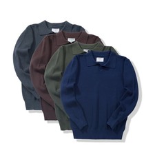 Lapel Thick Knitted Sweater Long-Sleeved Men Fashionable Top Coat